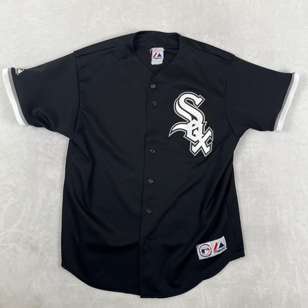 Vintage Chicago White Sox Jersey Mens Large Black MLB Baseball Majestic